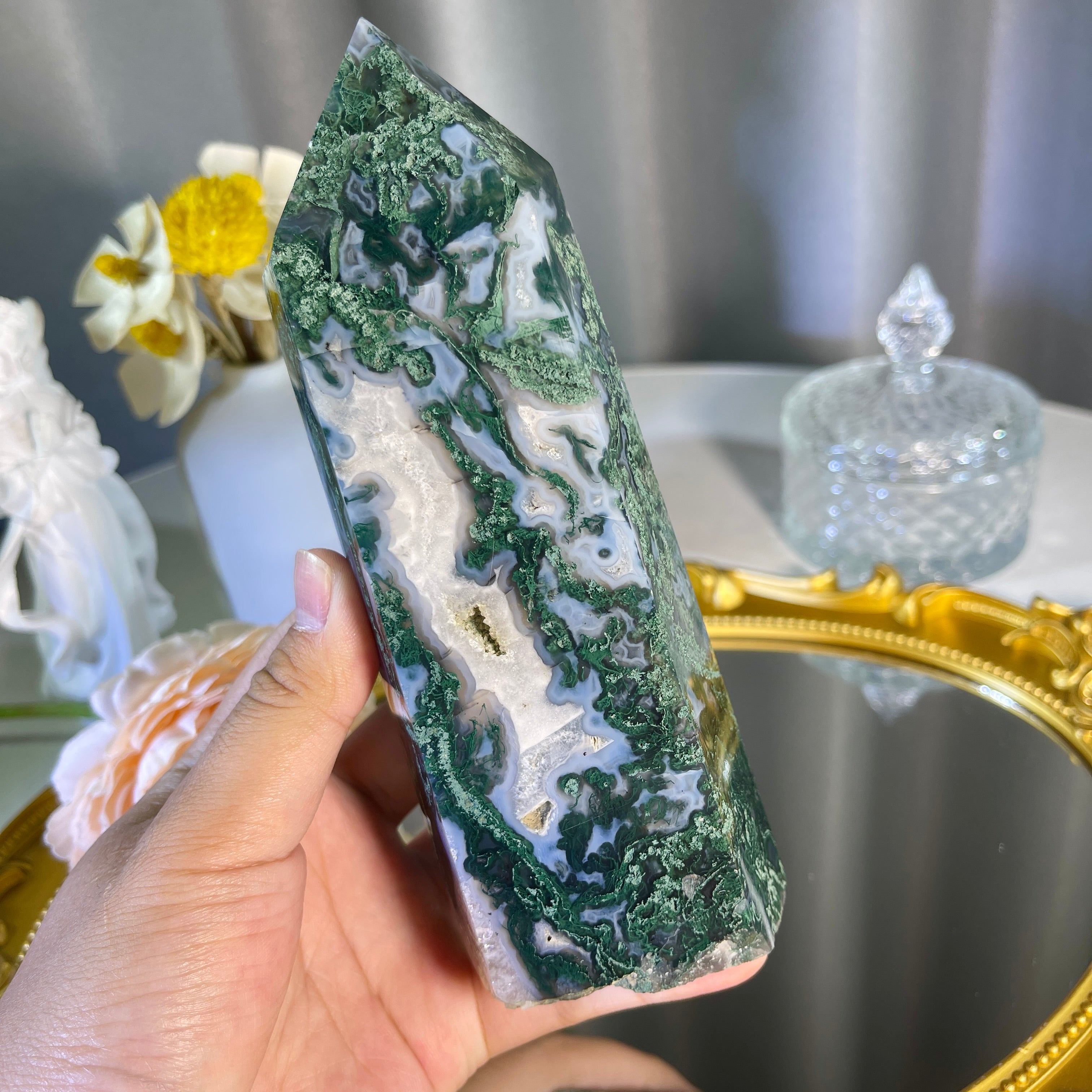 6.1"+ Moss Agate Tower 1PC