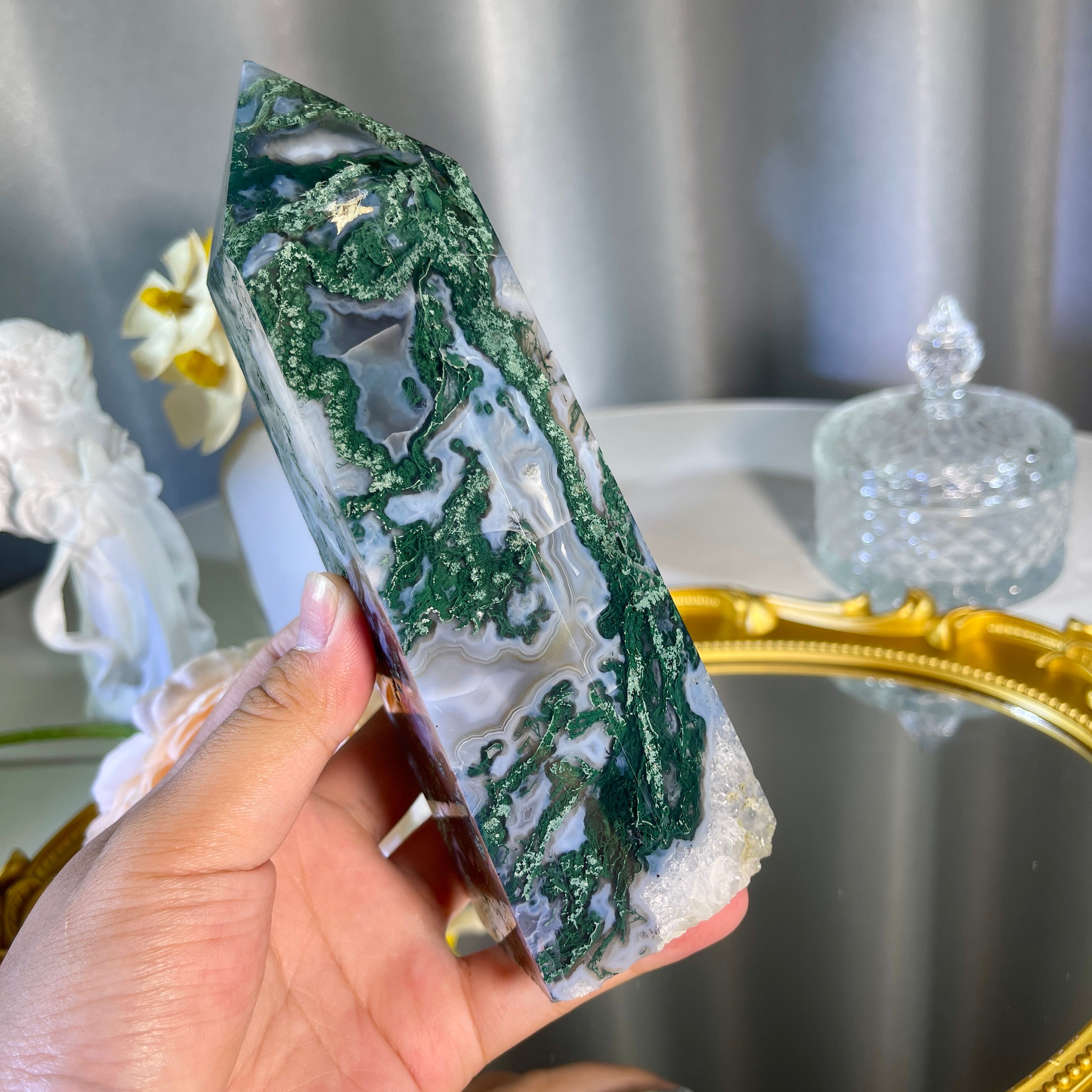 6.1"+ Moss Agate Tower 1PC