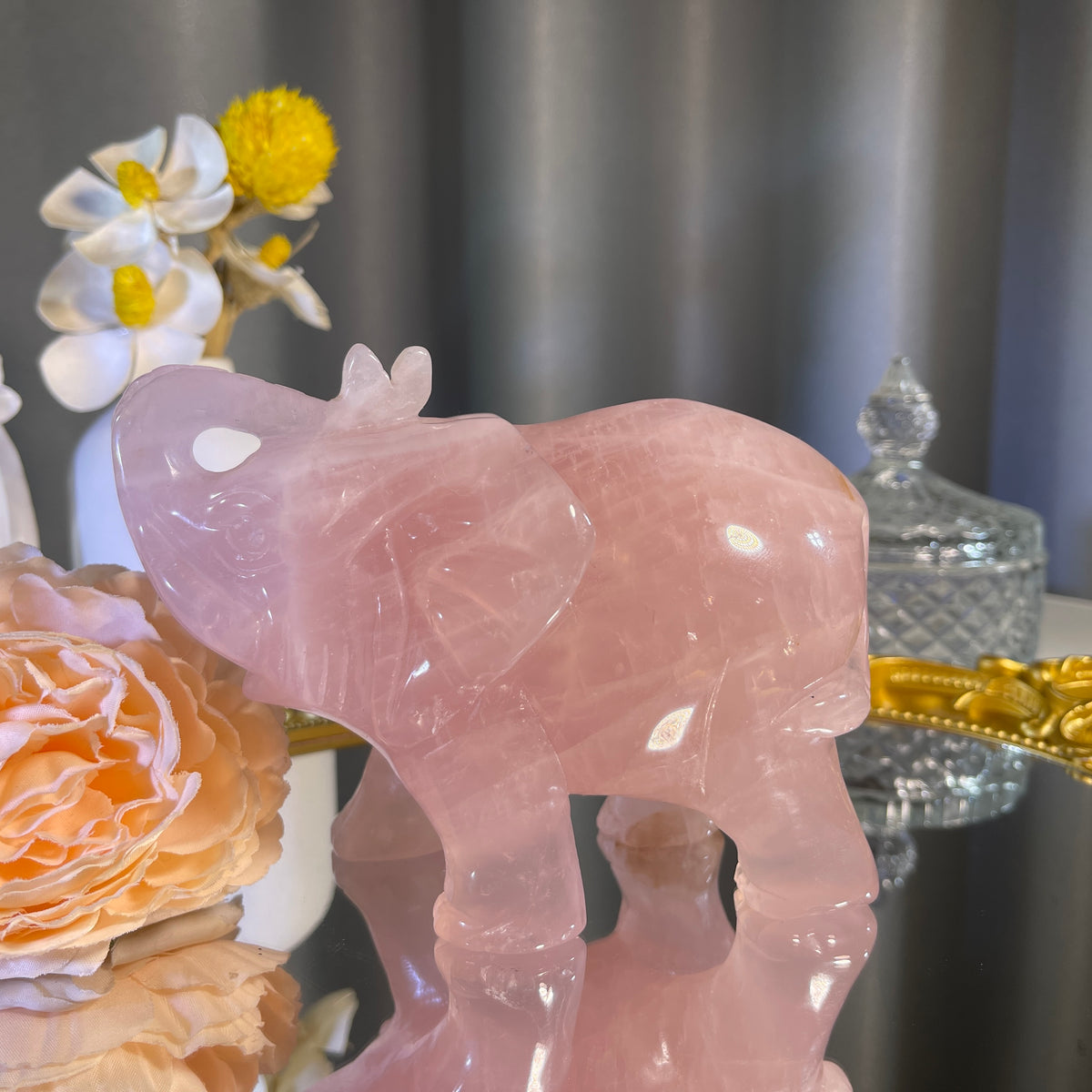 3.7"+ Rose Quartz Elephant 1PC