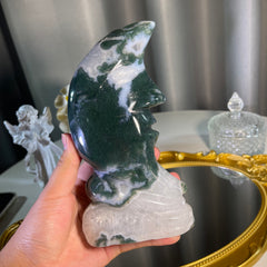 7.4"+ Moss Agate Moon 1PC