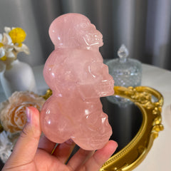 4.7"+Rose Quartz Triplets Skull 1PC