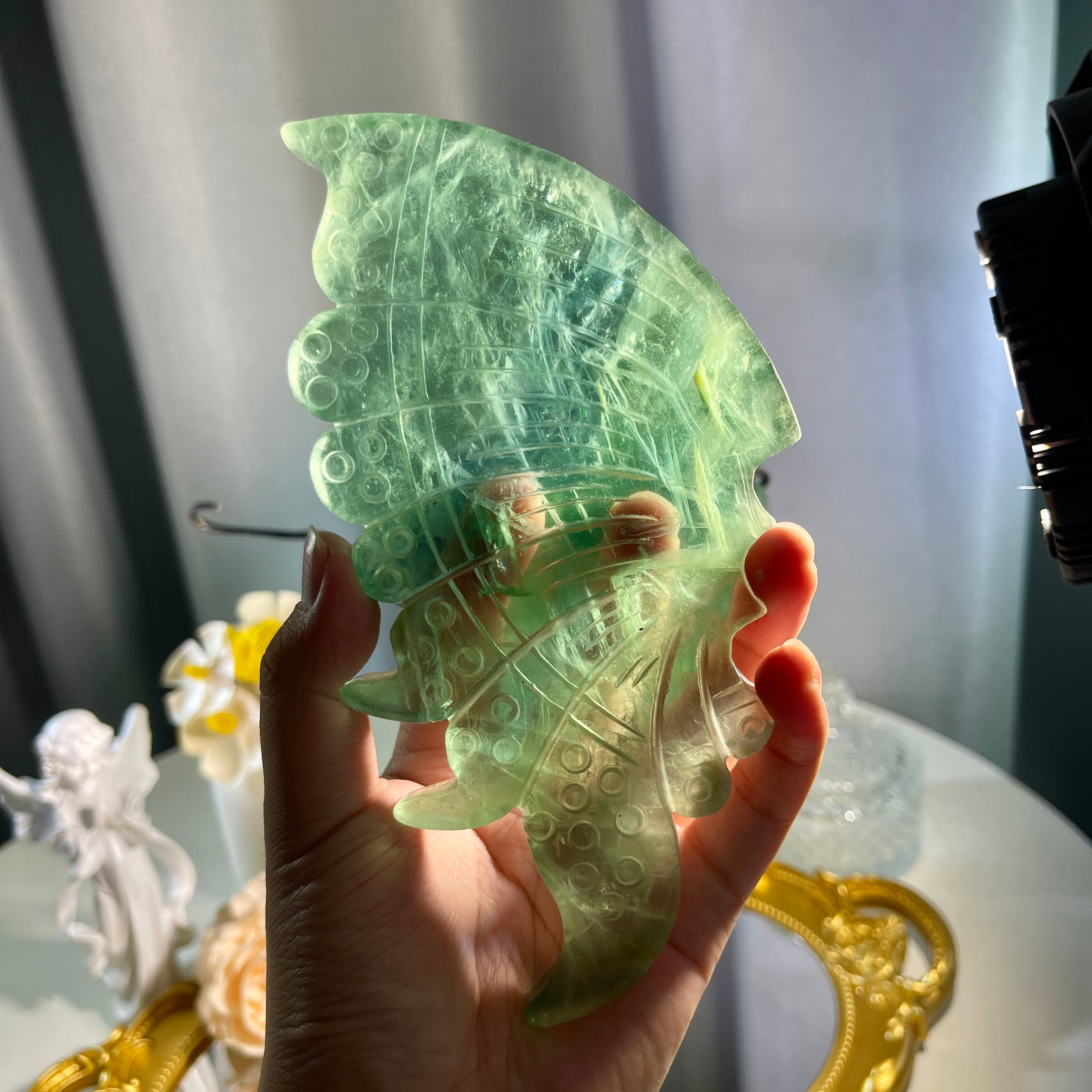 9.4"+ Green Fluorite Fairy Wing 1PC