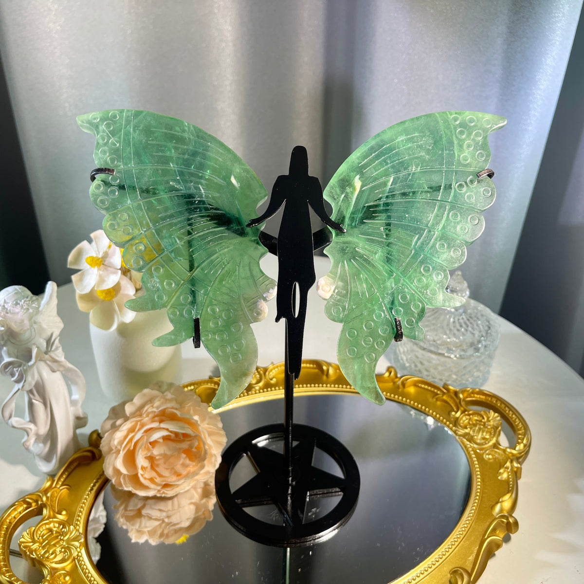 9.4"+ Green Fluorite Fairy Wing 1PC