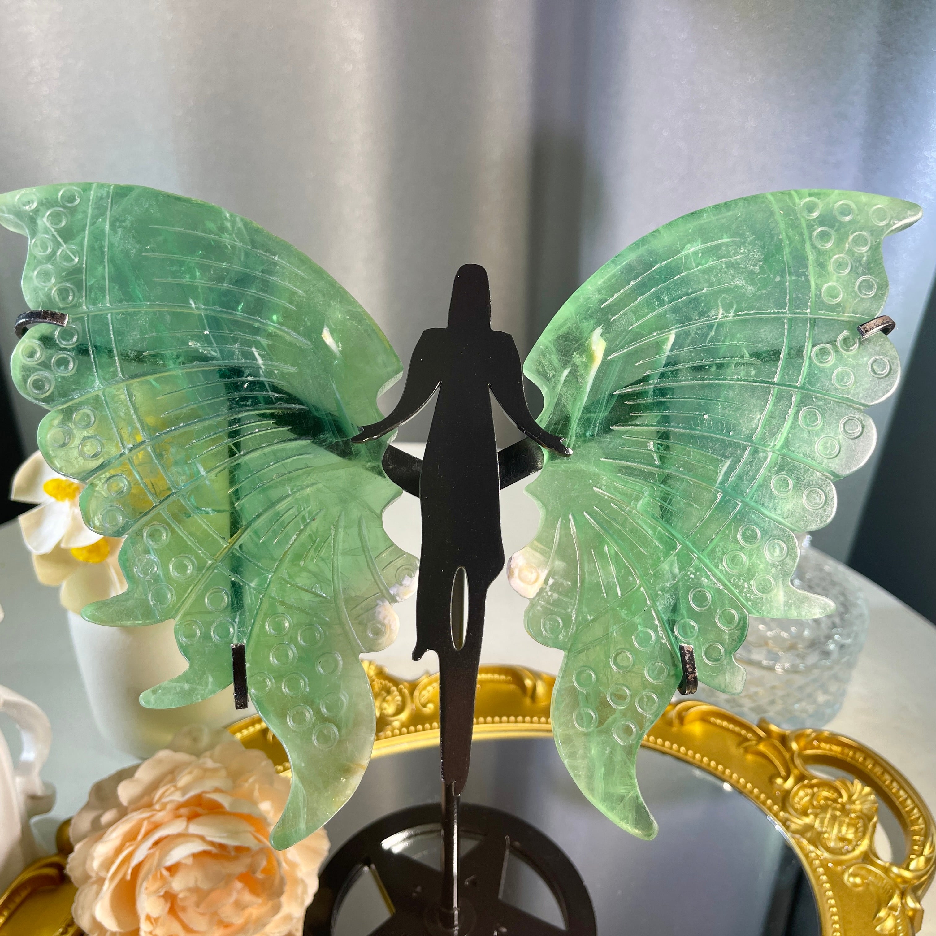 9.4"+ Green Fluorite Fairy Wing 1PC