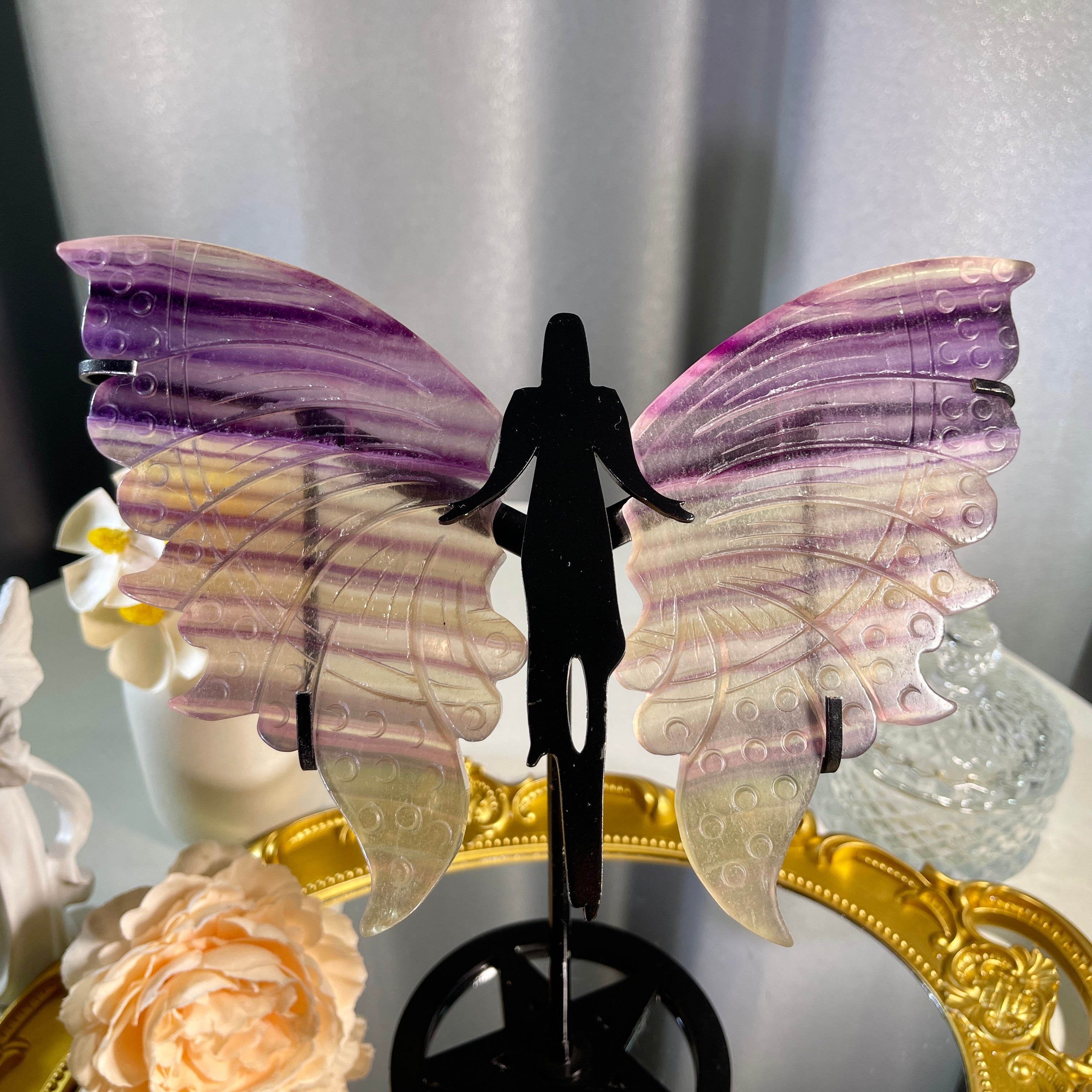 8.6"+ Purple Fluorite Fairy Wing 1PC