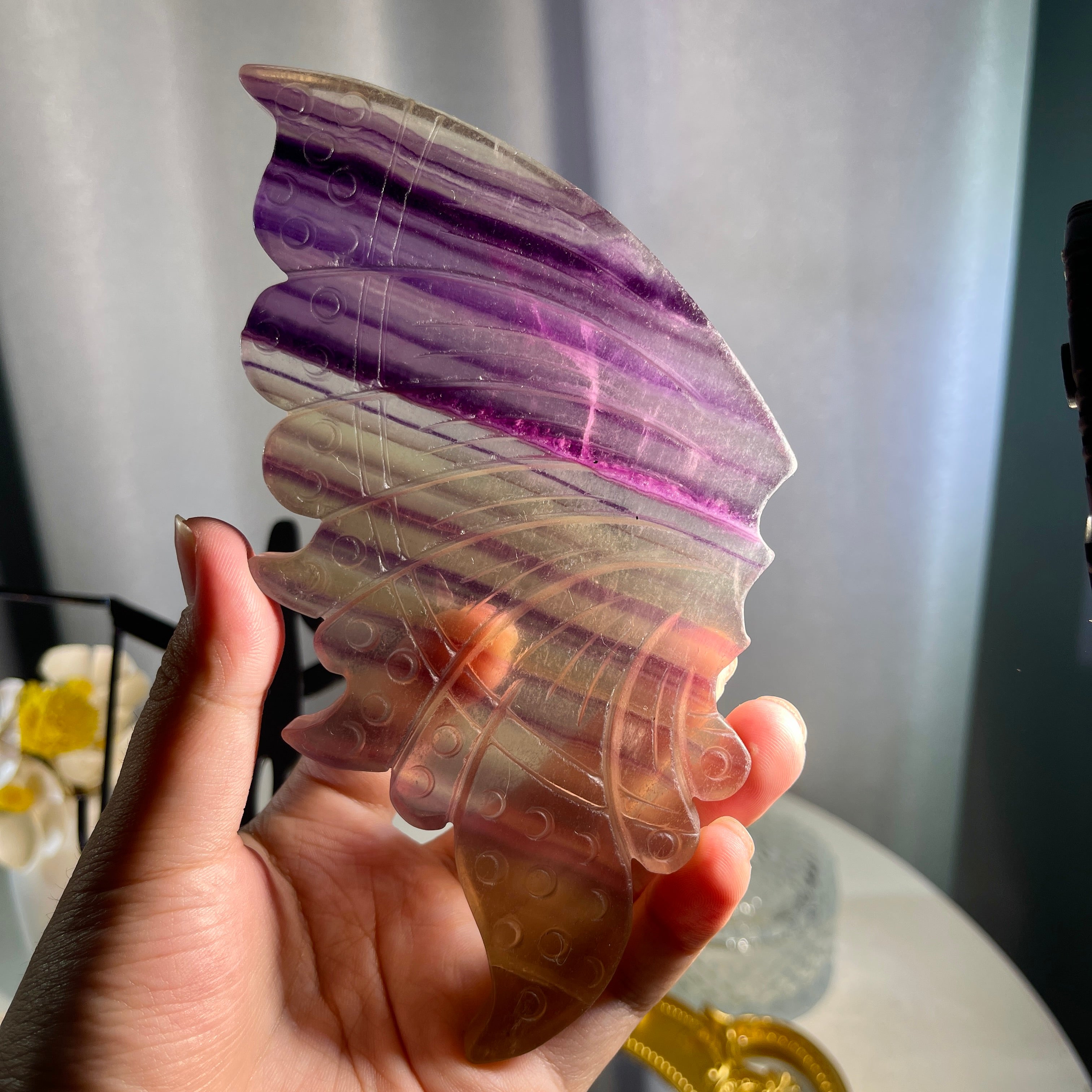 8.6"+ Purple Fluorite Fairy Wing 1PC