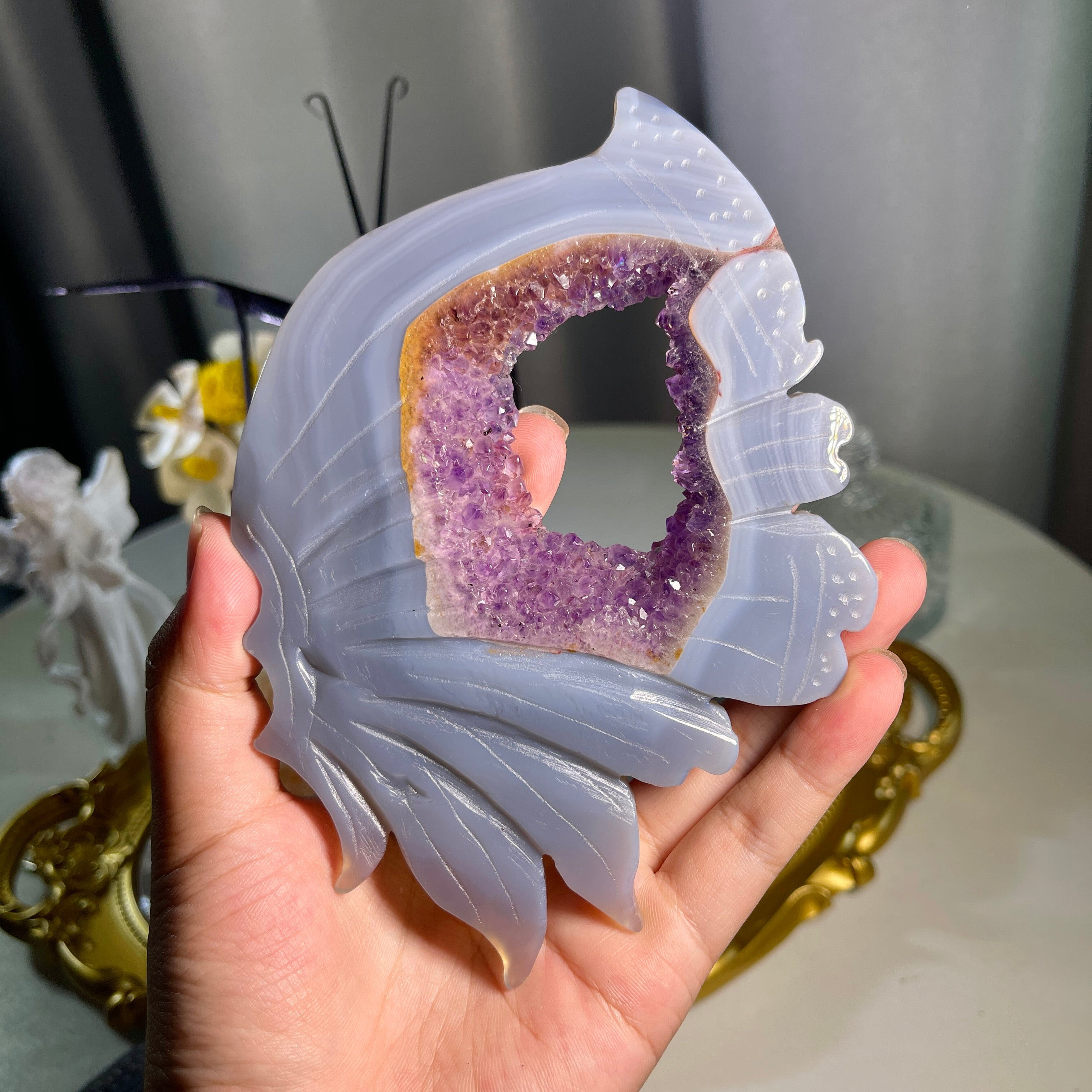 9.8"+ Amethyst Agate Butterfly Wing 1PC