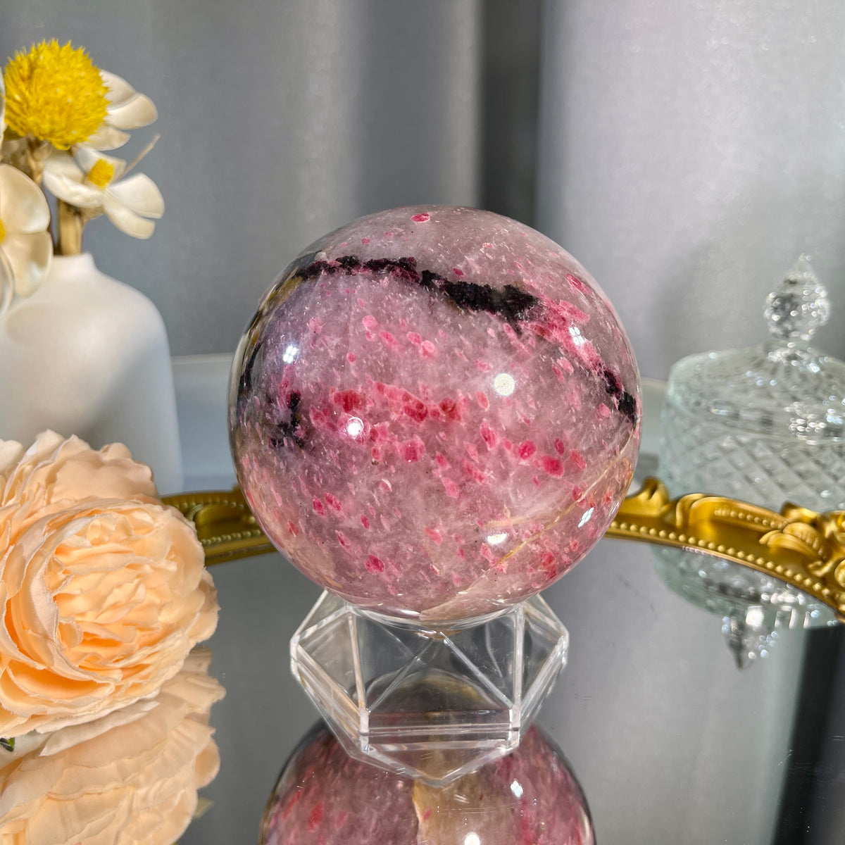 3.9"+ Rhodonite Sphere 1PC