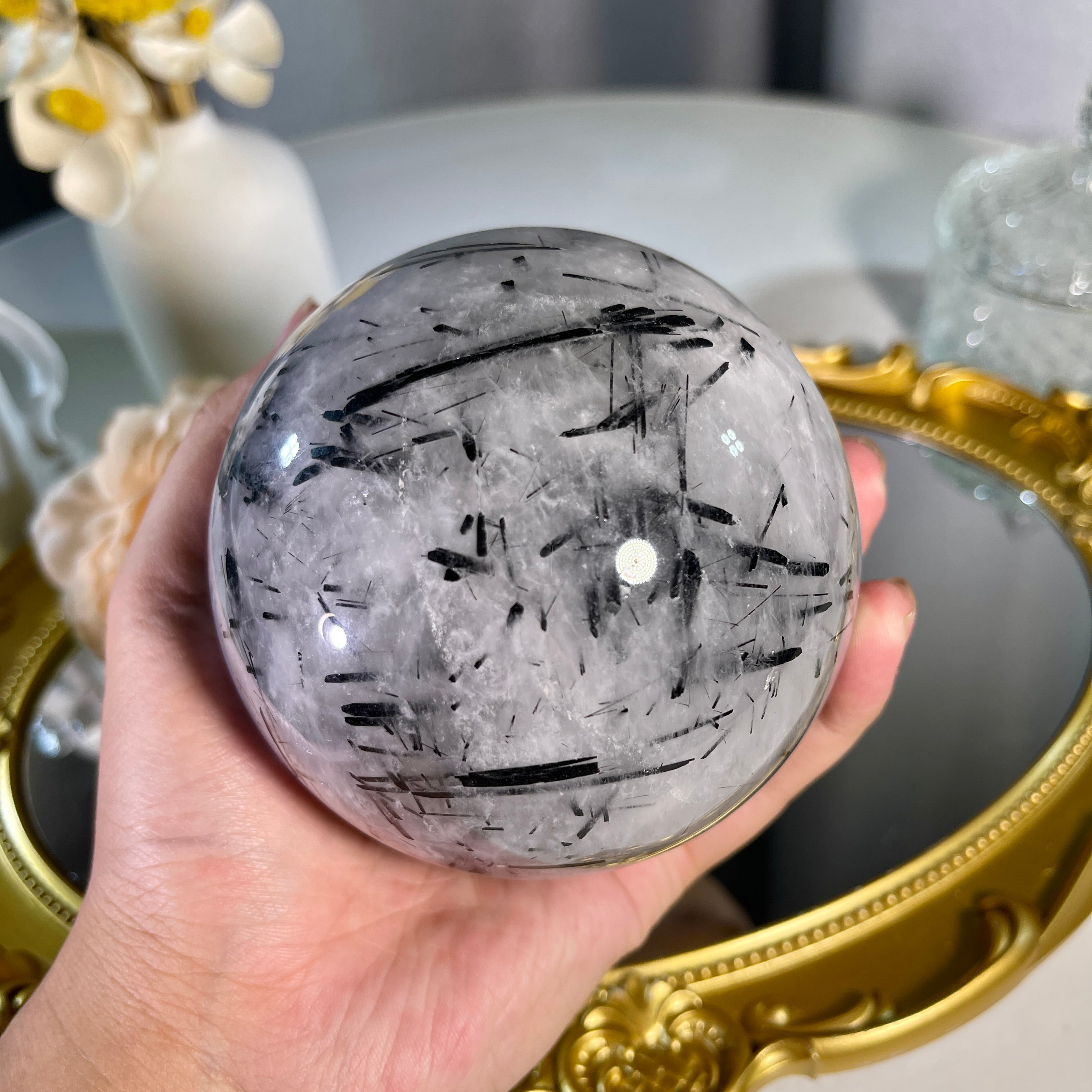 3.6"+ Tourmaline Quartz Sphere 1PC