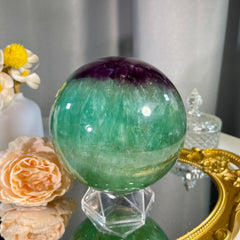 4.5"+ Green With Purple Fluorite Sphere 1PC