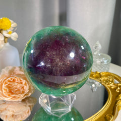 4.5"+ Green With Purple Fluorite Sphere 1PC