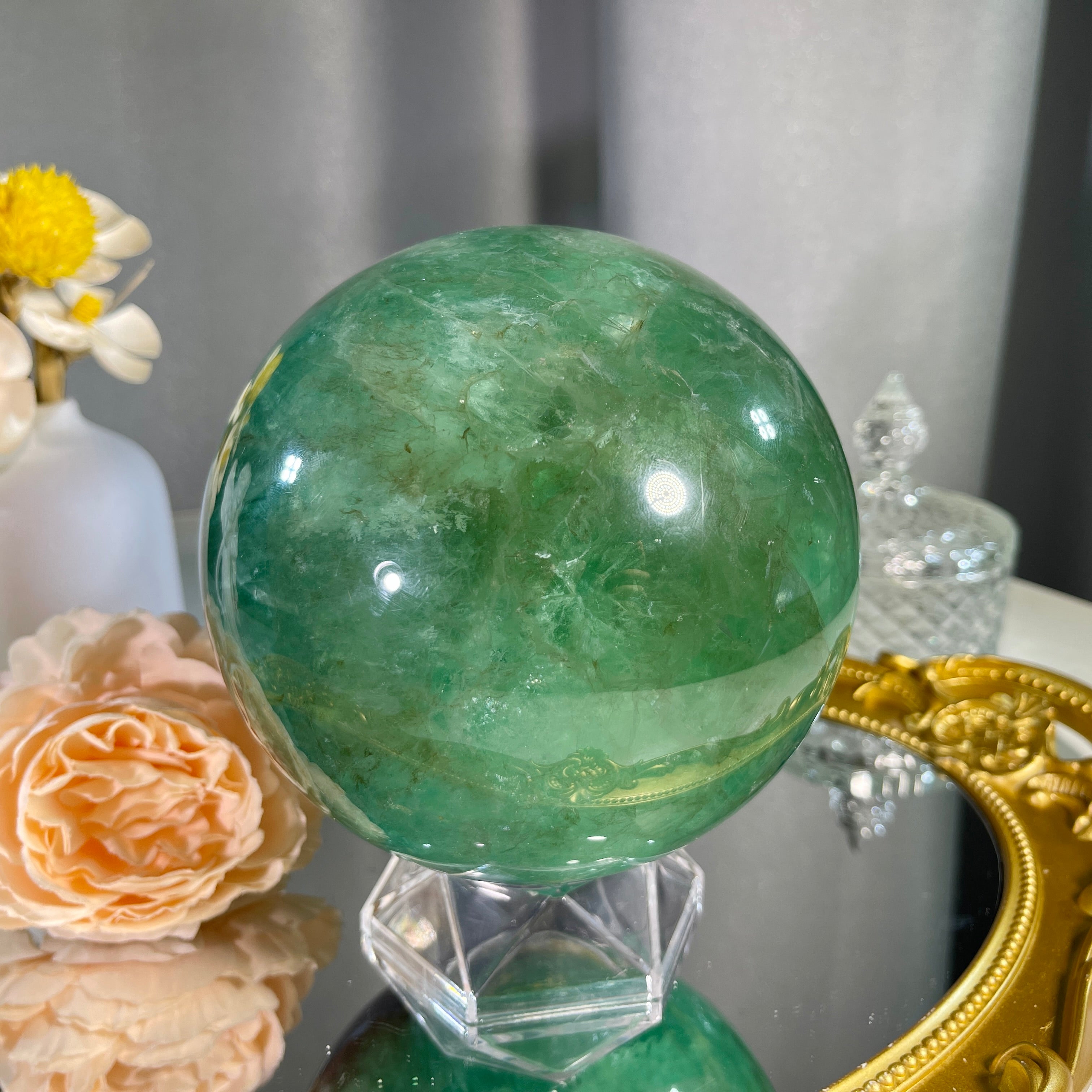 4.5"+ Green With Purple Fluorite Sphere 1PC