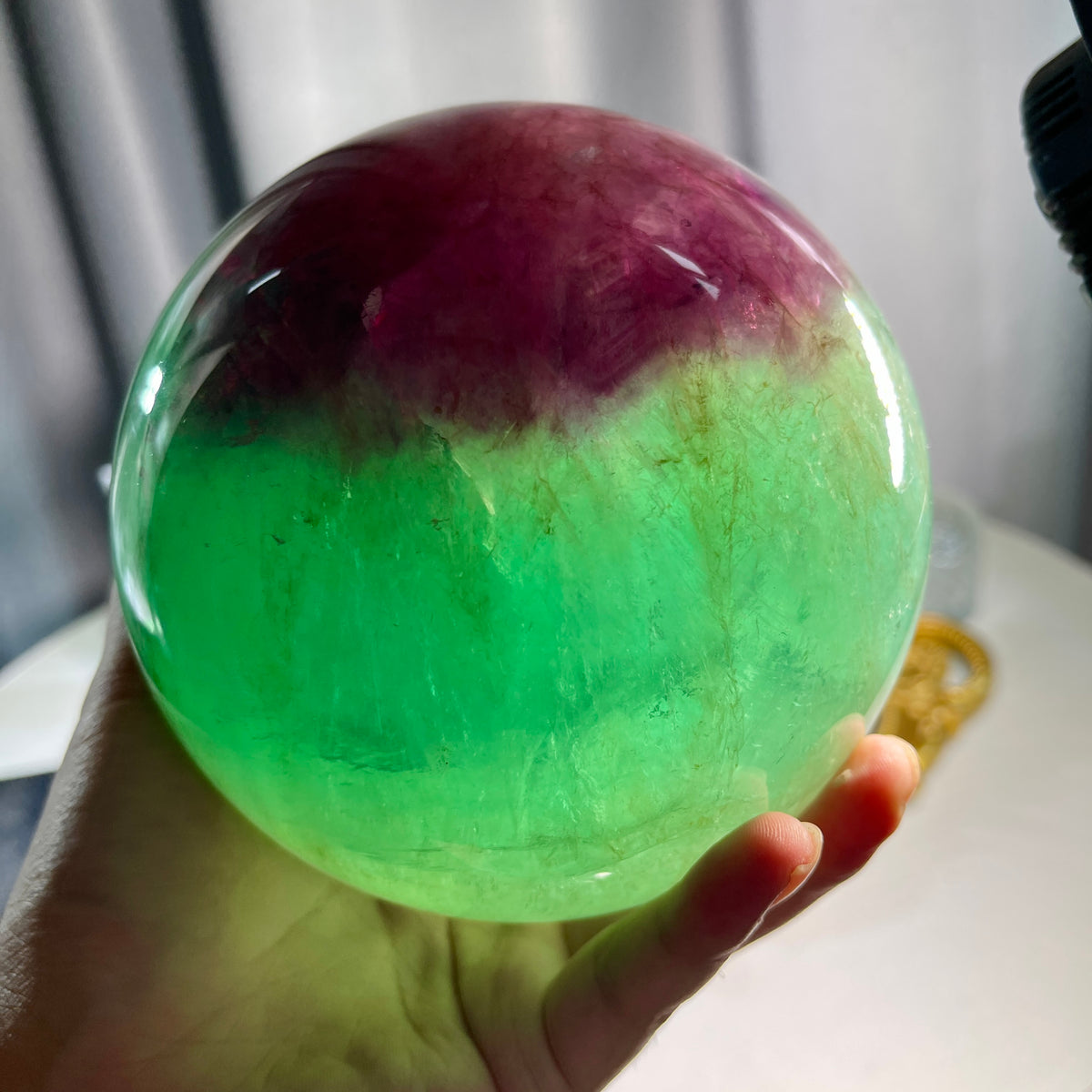 4.5"+ Green With Purple Fluorite Sphere 1PC