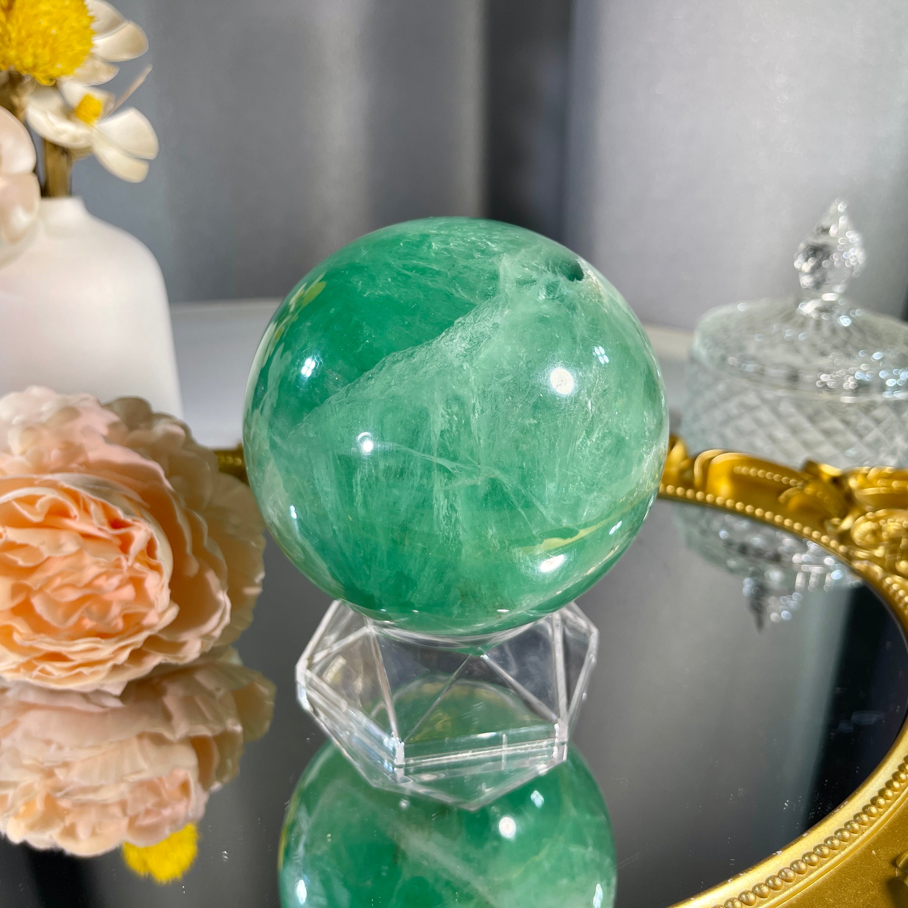 3.3"+ Green Fluorite Sphere 1PC