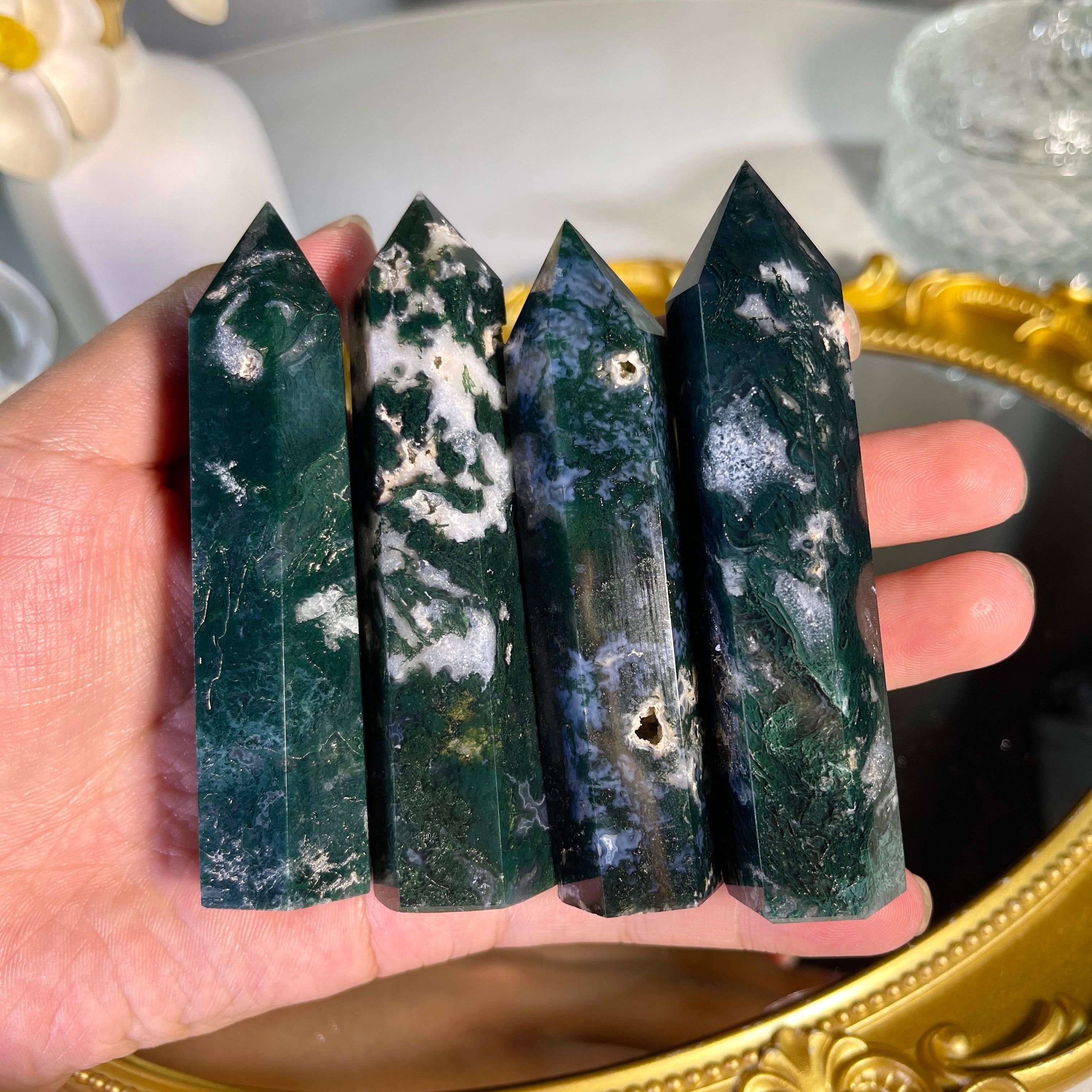 3.6"+ Moss Agate Tower 1PC