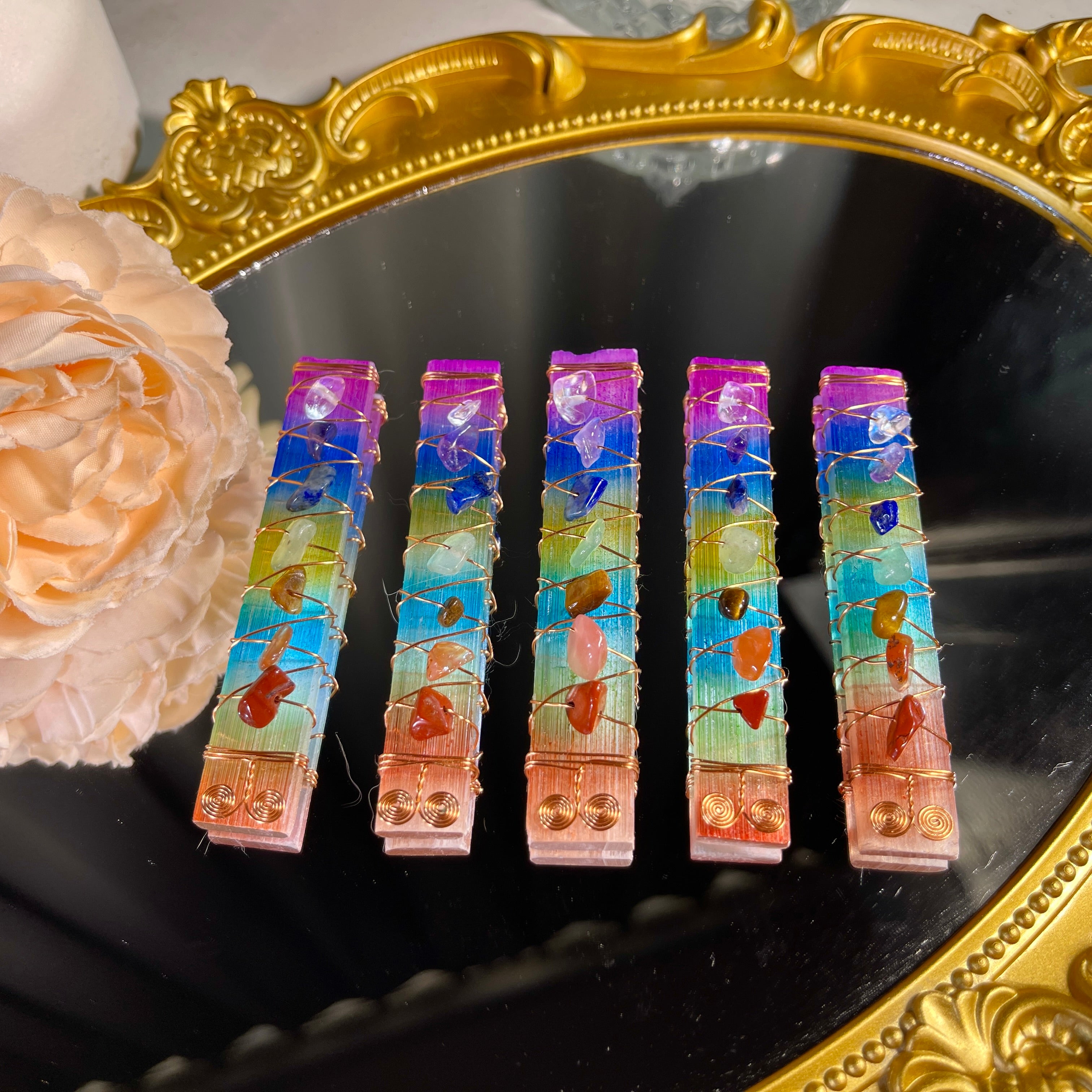 3.5"+ Aura Chakra Selenite Stick 1PC